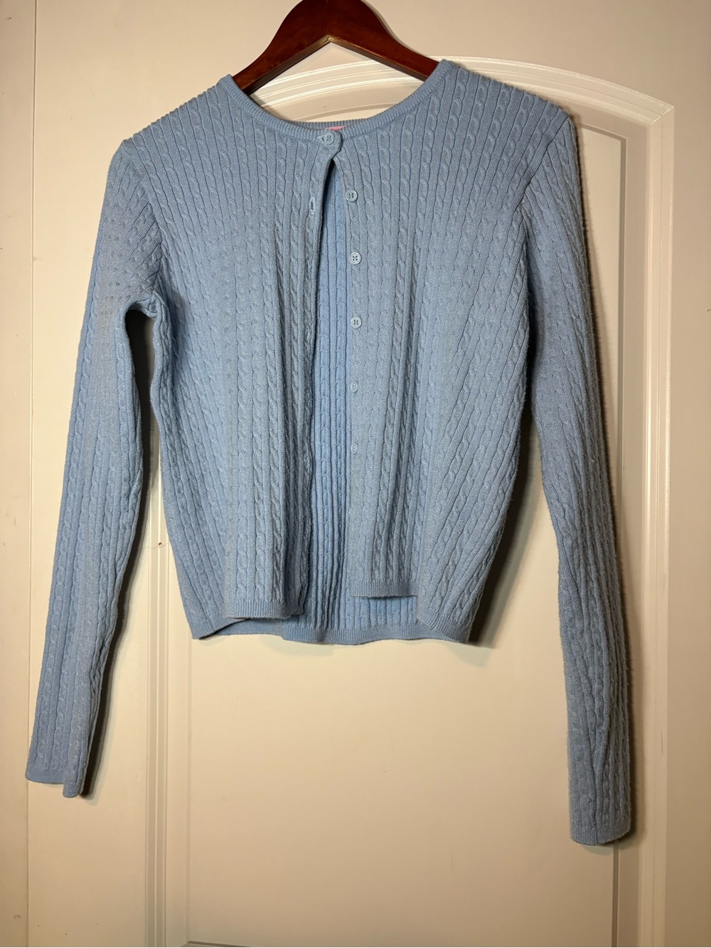Classic Light Blue Cable-Knit Button Cardigan